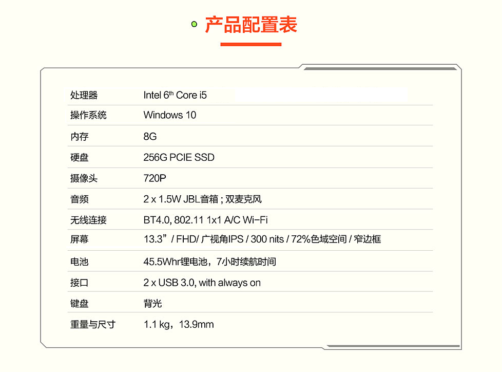 小新pro13参数图片