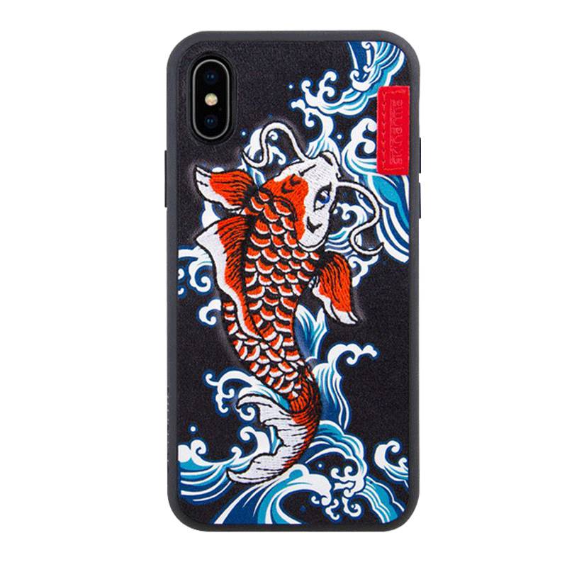 Skinarma 蓝色海浪刺绣鲤鱼iPhone手机壳 黑色图片