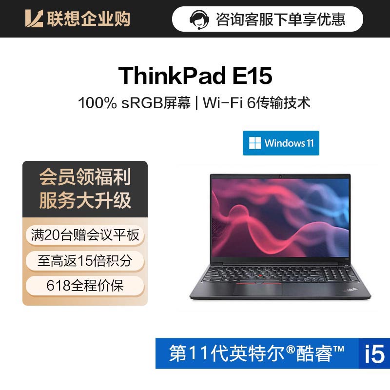 【企业购】ThinkPad E15 2021酷睿版英特尔酷睿i5笔记本电脑 0SCD