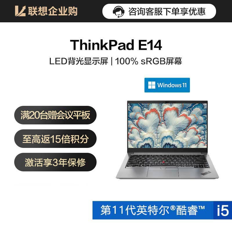 【企业购】ThinkPad E14 2021 酷睿版英特尔酷睿i5笔记本电脑GMCD
