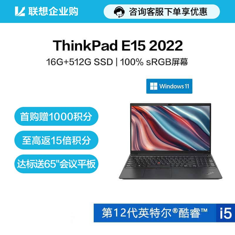 【企业购】ThinkPad E15 2022酷睿版英特尔酷睿i5笔记本电脑 6ACD