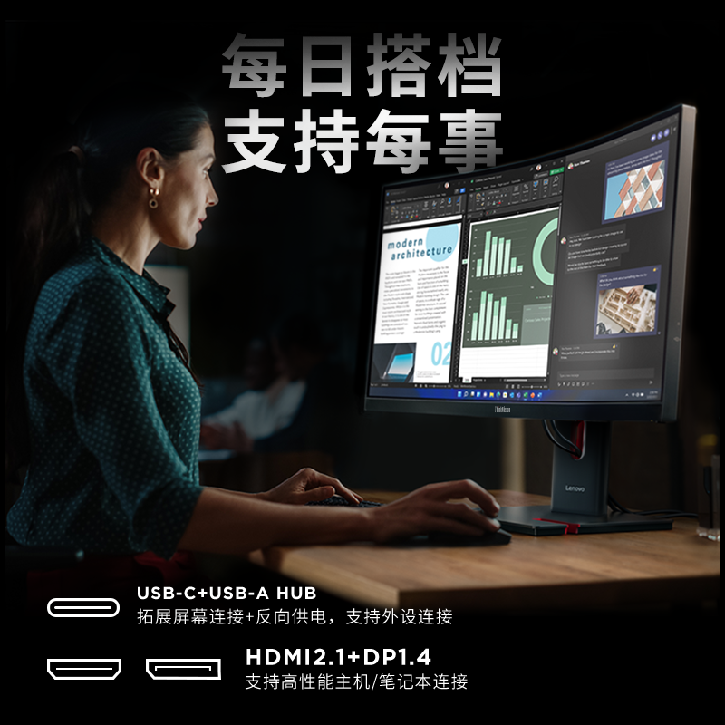 联想ThinkVision T34WD-40带鱼屏曲面显示器图片